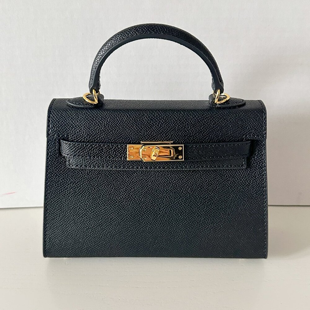 Black Mini Top-Handle Bag with Gold Hardware